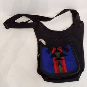 Everest Aztec Print Black Canvas Adjustable Crossbody Messenger Bag Multi Pocket